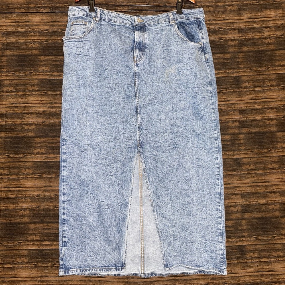 ASOS Maxi Denim Skirt Women Size 20 Light Wash Split Hem Long Skirt